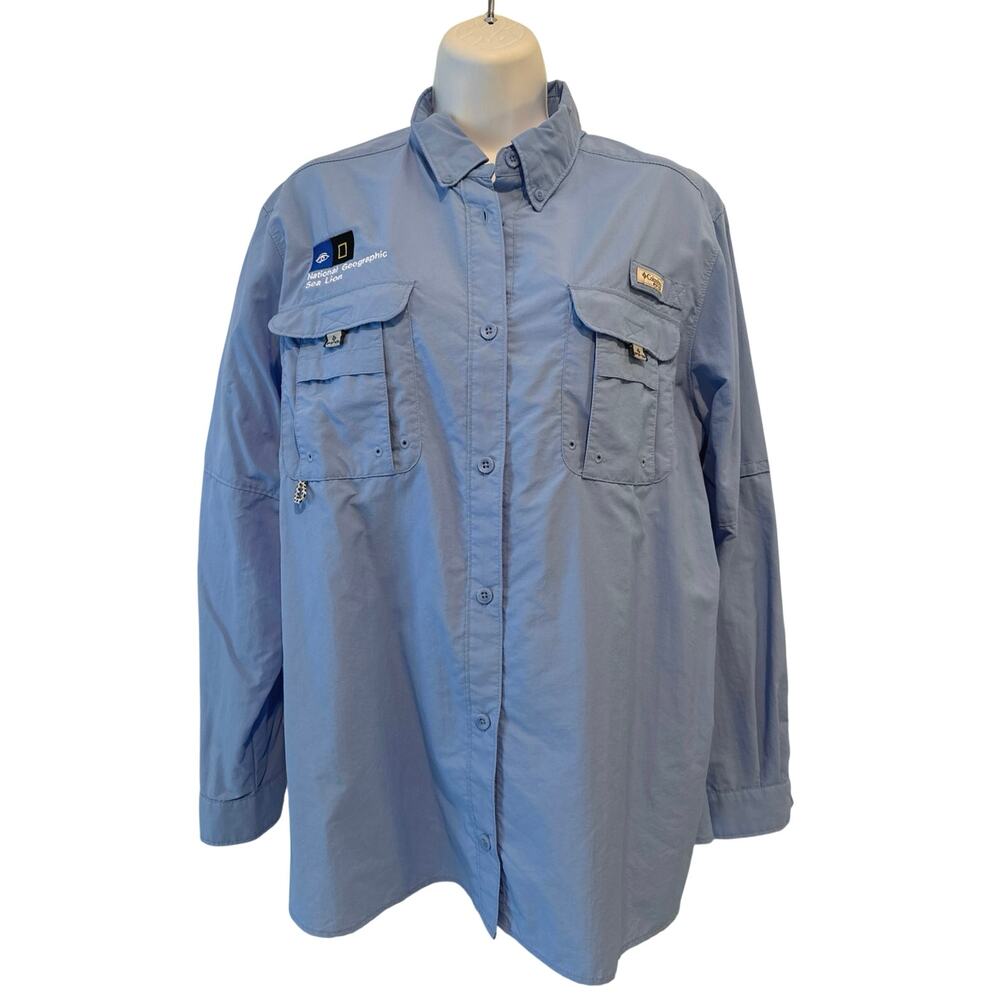 Columbia Ladies Blue National Geographic Sea Lion PFG Button Up Shirt XL EUC